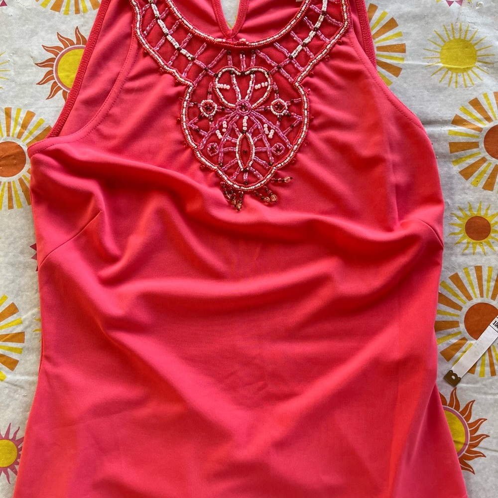 Cache Pink Beaded Tank Top